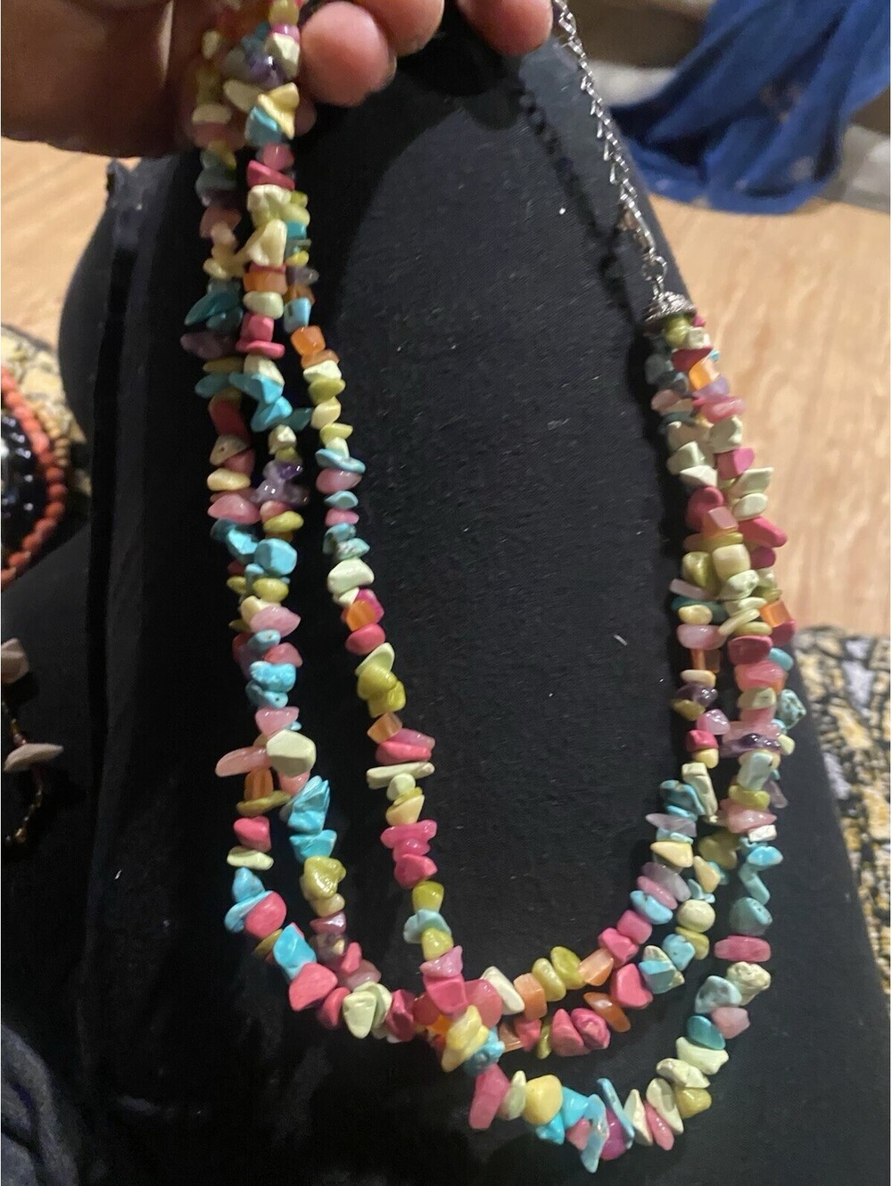 multi-strand bohemian-style gemstone chip statement necklace Y2k